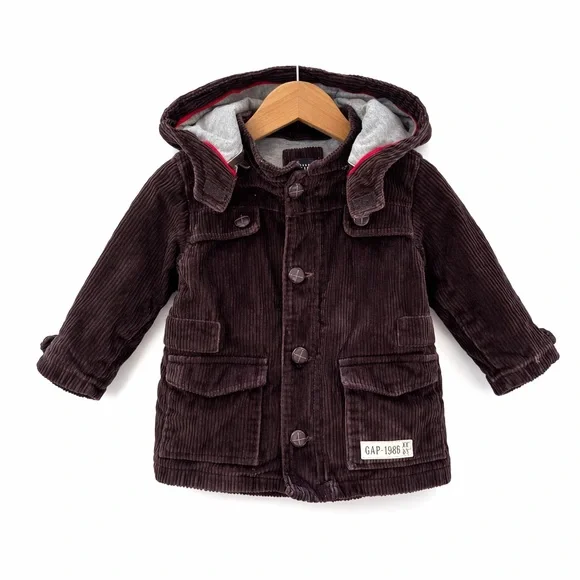 Baby Gap Toddler Brown Corduroy Hooded Jacket 5 Years Lined Utility Coat - Picture 1 of 10